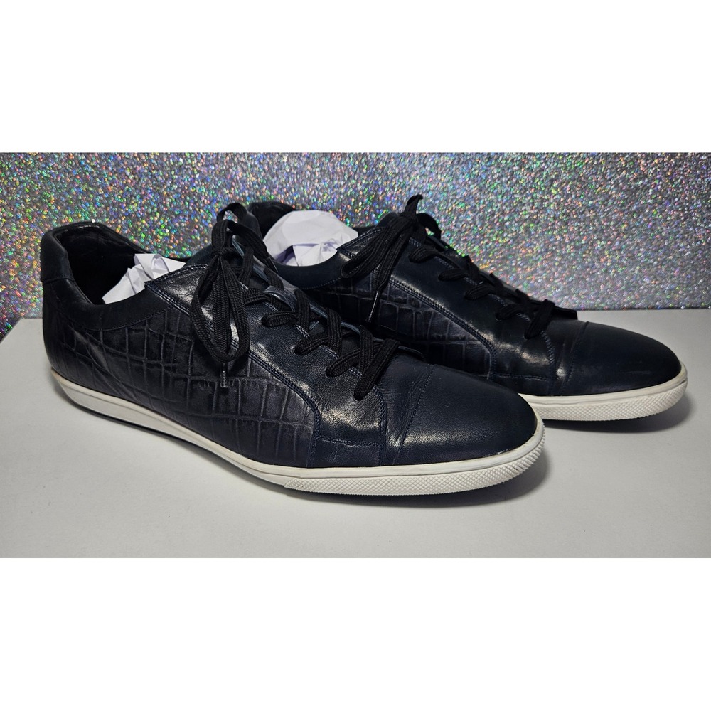 BELVEDERE Studio Crocodile Goat Cow Leather Navy Blue Low Top Sneakers Size 11